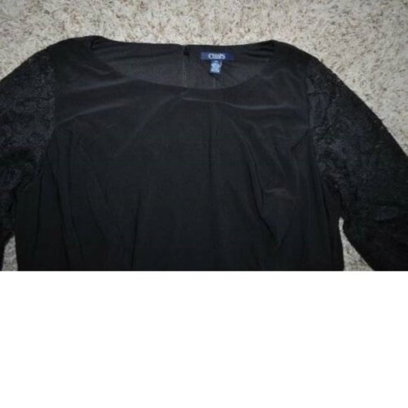 Womens Formal Dress Chaps Black 22W Sheath Long Lace Sleeve Party Back Zip Plus - Picture 4 of 7